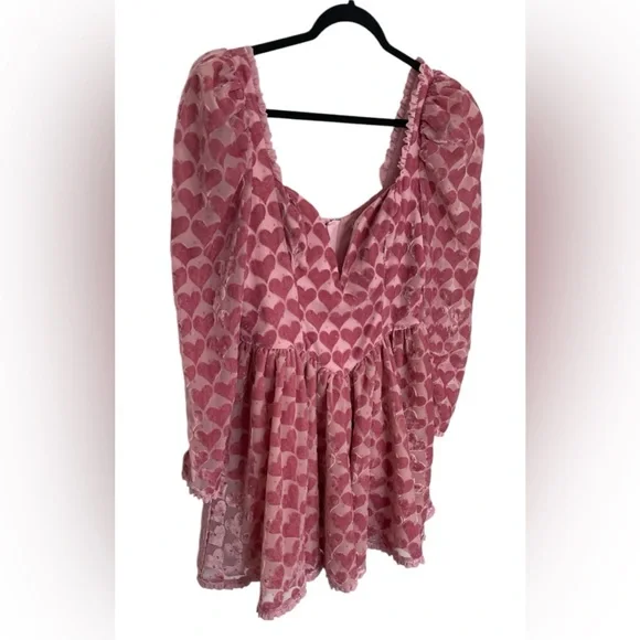 For Love And Lemons Pink Heart Pattern Mini Dress - Picture 10 of 14